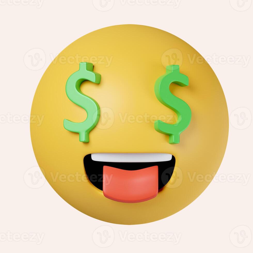 3d Rich emoji. Money Cash Dollar Face Emoji. icon isolated on gray background. 3d rendering illustration. Clipping path. photo