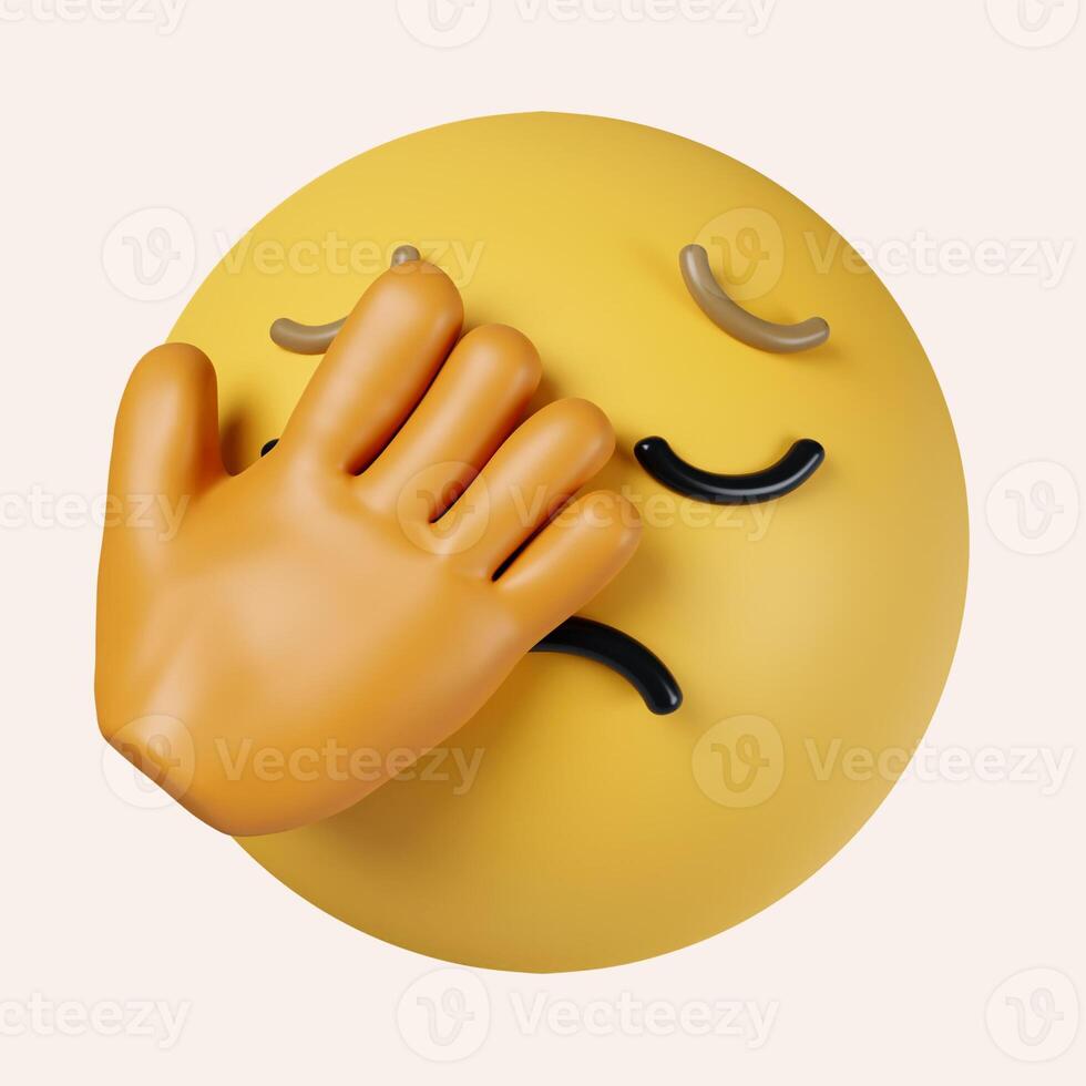 3d face palm emoticon. Sad emoticon with facepalm gesture. Shaking my head. icon isolated on gray background. 3d rendering illustration. Clipping path. photo