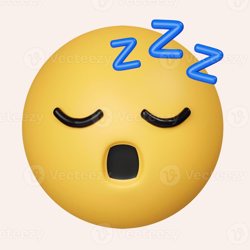 3d Sleeping emoji. Snoring emoticon, Zzz yellow face with closed eyes. icon isolated on gray background. 3d rendering illustration. Clipping path. photo
