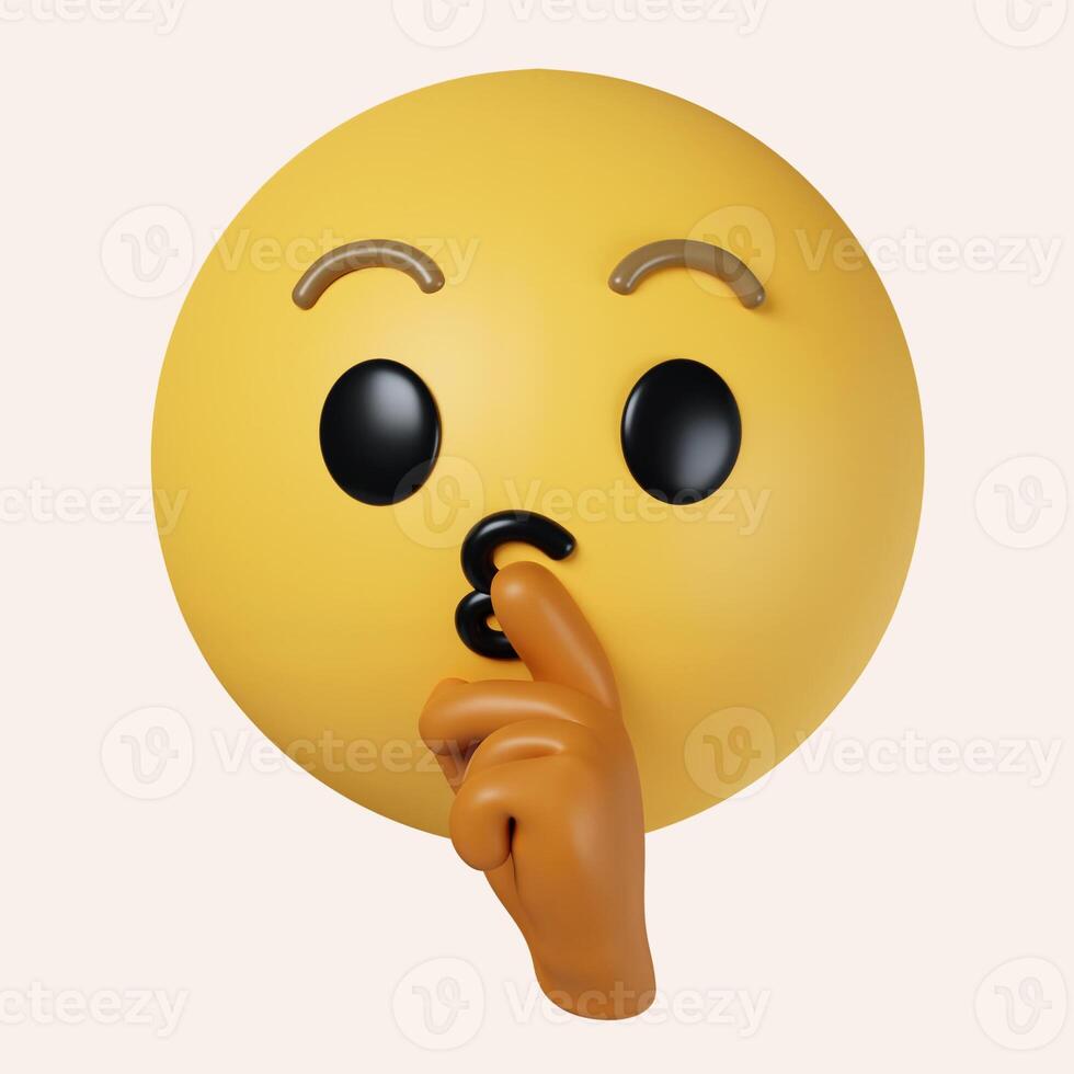 3d Emoji making silence hand gesture. icon isolated on gray background. 3d rendering illustration. Clipping path. photo