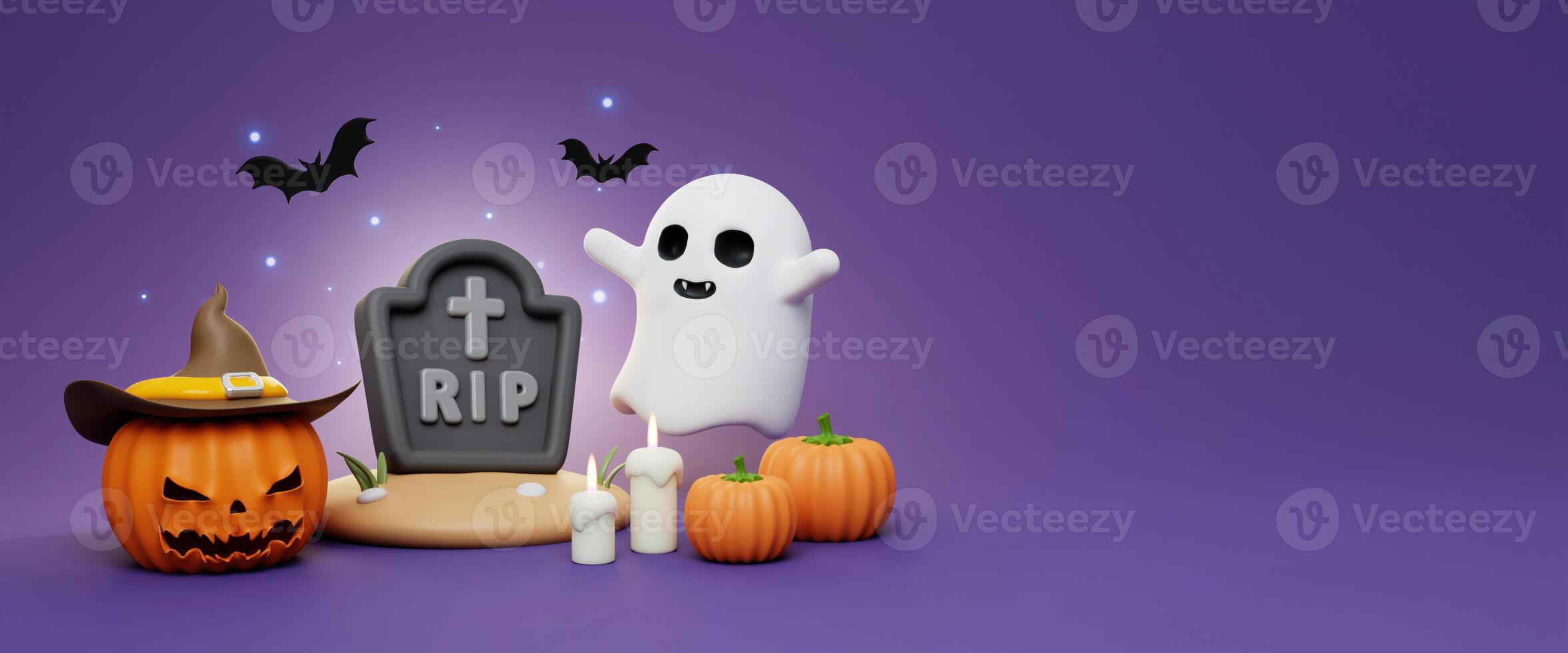 Happy Halloween Festive. Halloween white ghost cute smile face. 3d cartoon style. Holiday Hallows' Eve or Saints' Eve. copy space. 3d render. photo