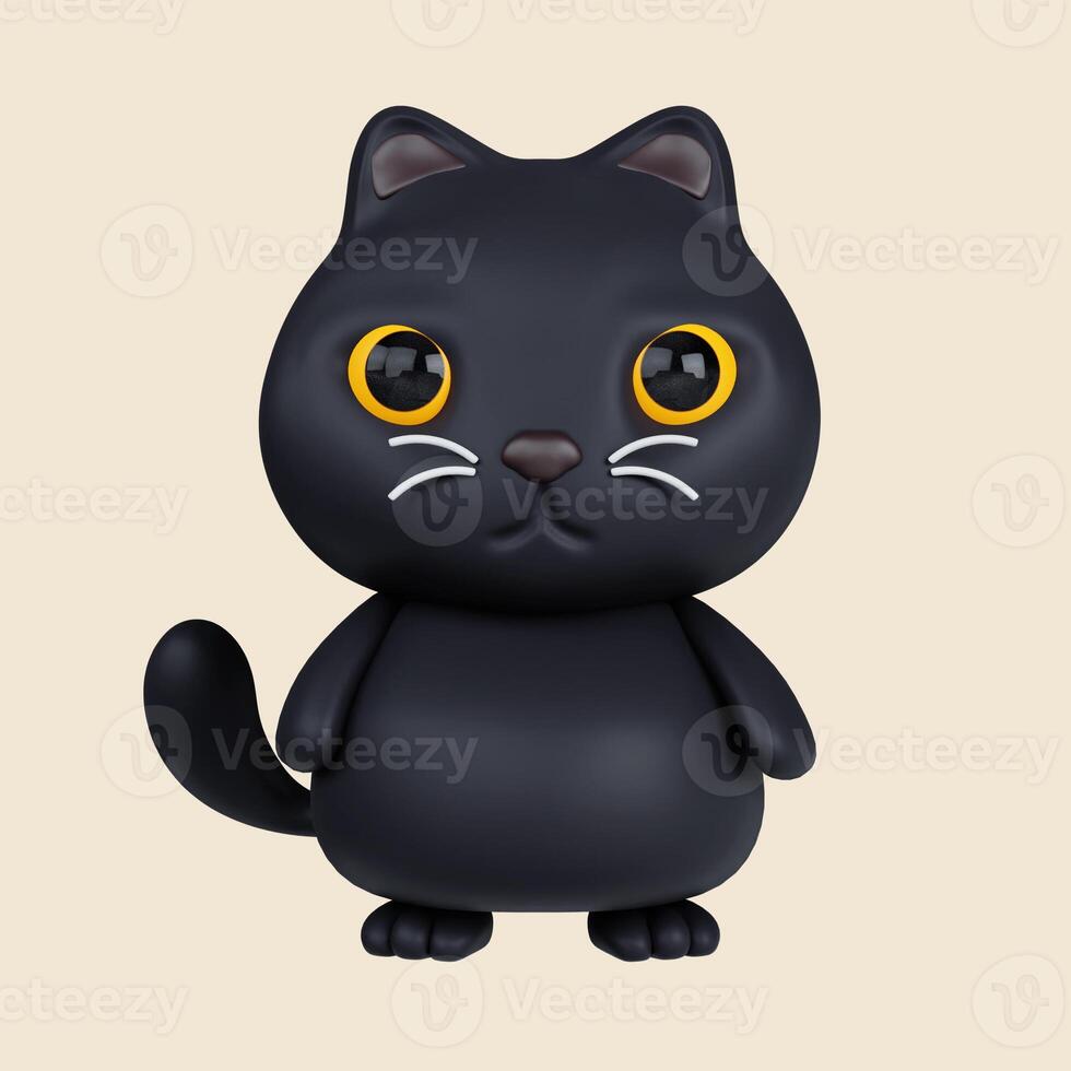 3d Halloween black cat icon. Traditional element of decor for Halloween. icon isolated on gray background. 3d rendering illustration. Clipping path. photo