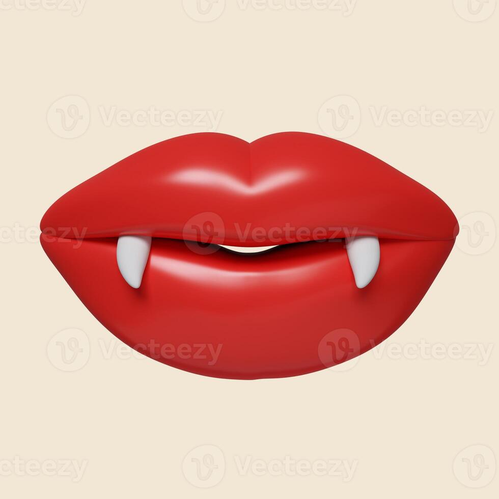 3d Halloween vampire mouth icon. Traditional element of decor for Halloween. icon isolated on gray background. 3d rendering illustration. Clipping path. photo