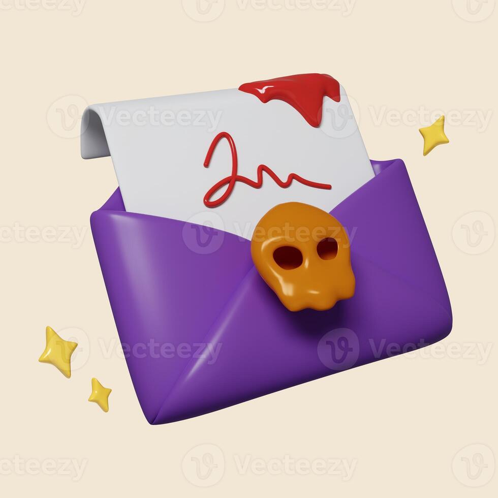 3d Halloween death letter icon. Traditional element of decor for Halloween. icon isolated on gray background. 3d rendering illustration. Clipping path. photo
