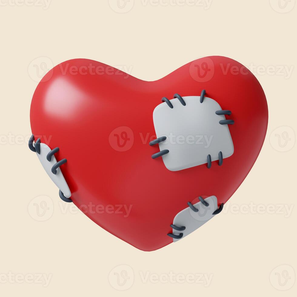 3d Halloween wounded heart icon. Traditional element of decor for Halloween. icon isolated on gray background. 3d rendering illustration. Clipping path. photo
