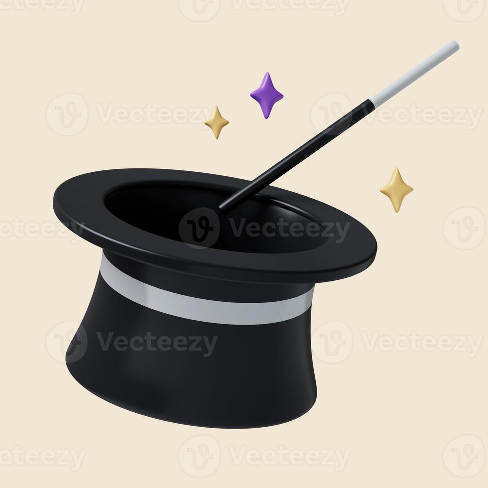 3d Halloween magician hat icon. Traditional element of decor for Halloween. icon isolated on gray background. 3d rendering illustration. Clipping path. photo