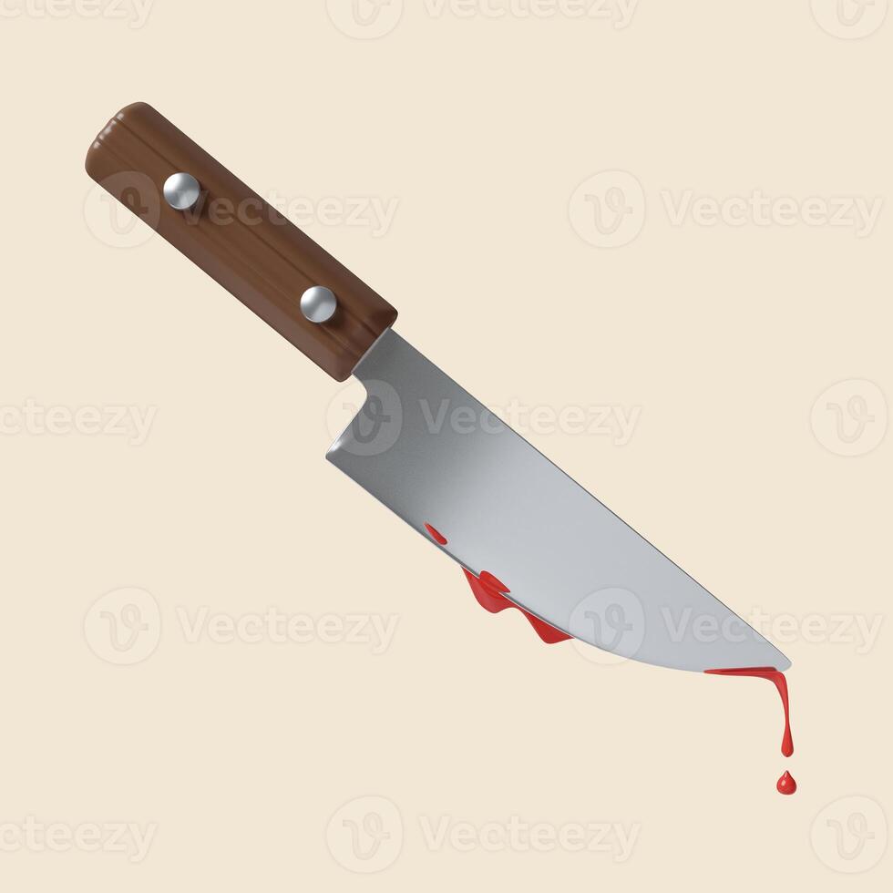 3d Halloween knife blood icon. Traditional element of decor for Halloween. icon isolated on gray background. 3d rendering illustration. Clipping path. photo