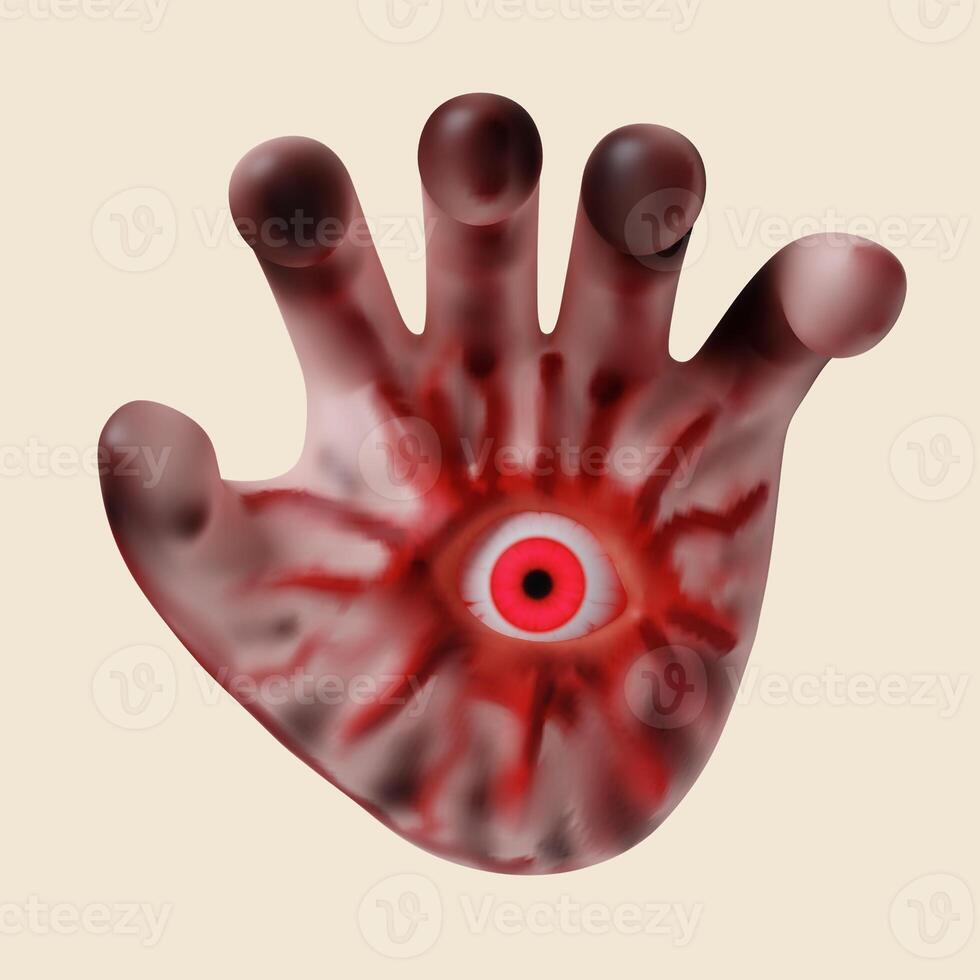 3d Halloween hand icon. Traditional element of decor for Halloween. icon isolated on gray background. 3d rendering illustration. Clipping path. photo