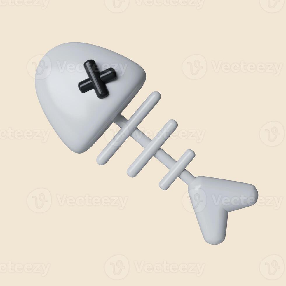 3d Halloween fishbone icon. Traditional element of decor for Halloween. icon isolated on gray background. 3d rendering illustration. Clipping path. photo