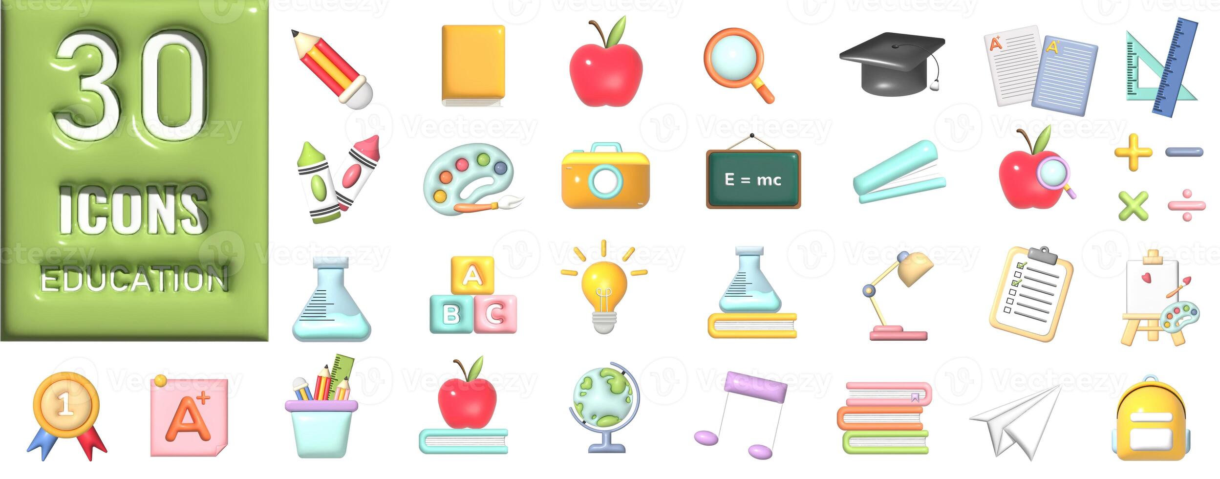 3d education set, symbol for back to school. 3d cartoon minimal illustration photo