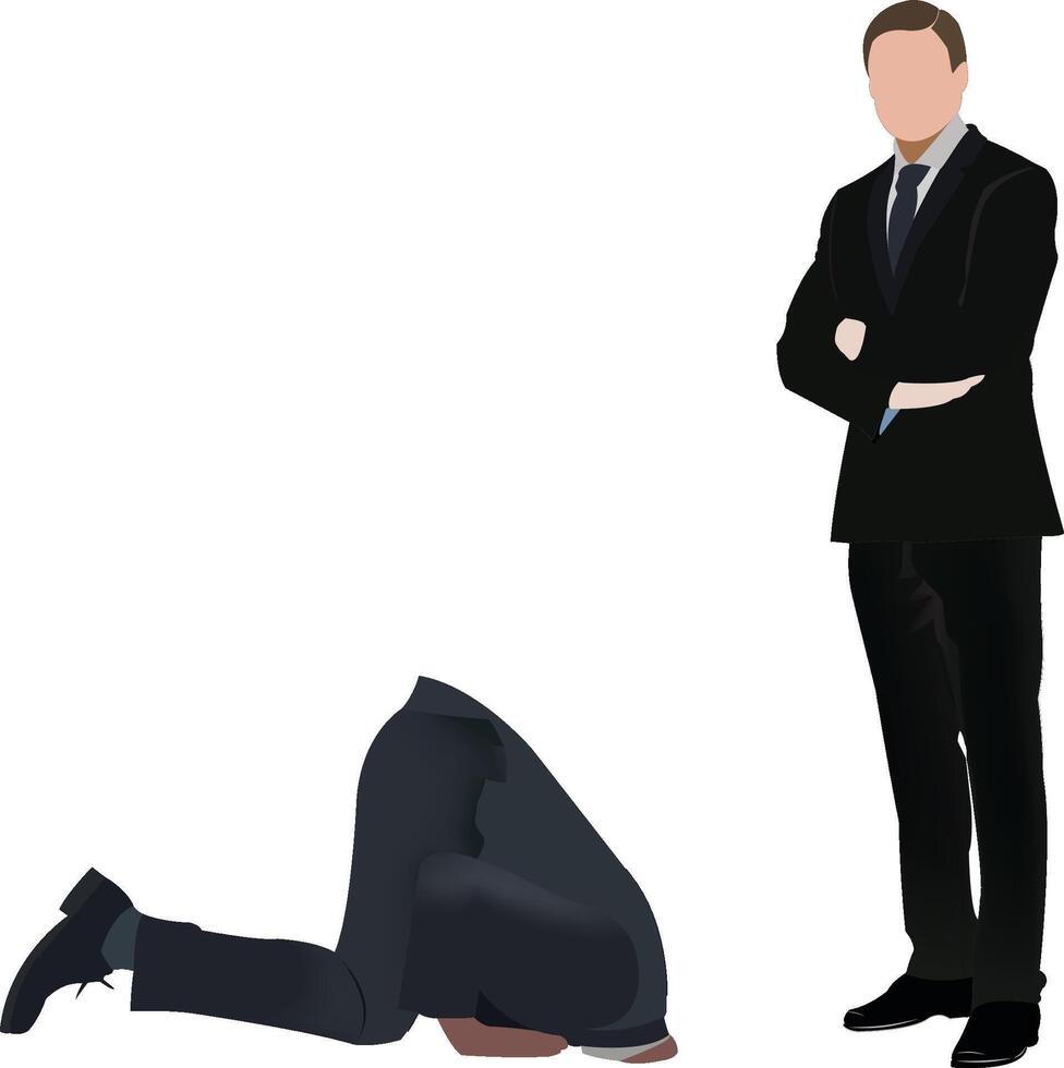 person on his knees hides his head vector