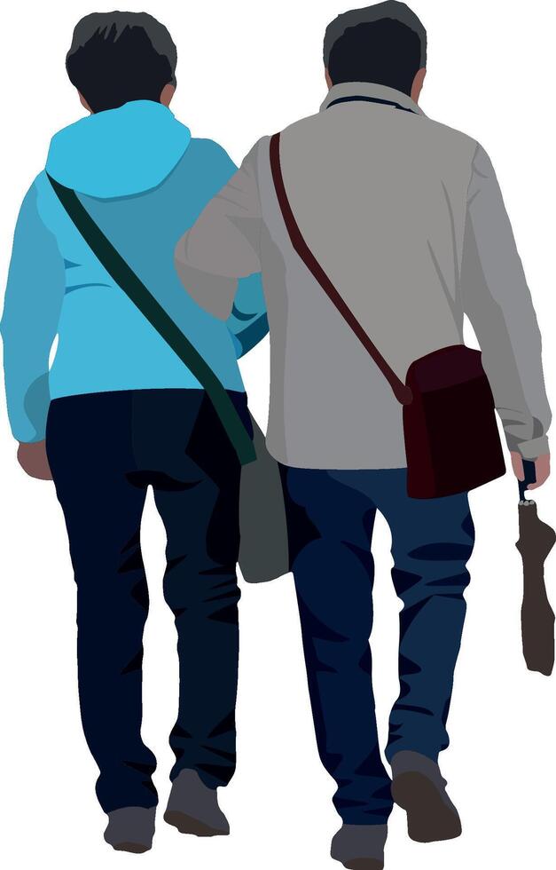 Couple of people from behind walking vector