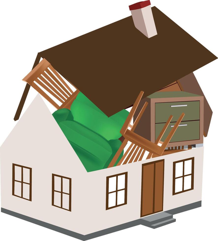 House exploding with furniture coming out of it vector