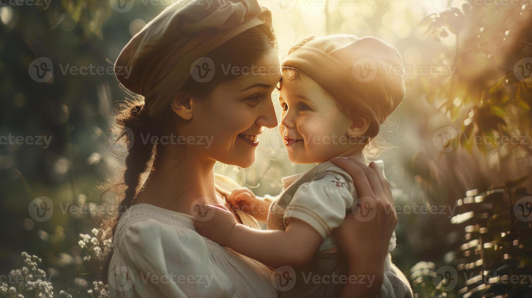 Portrait woman with her child, nature background photo