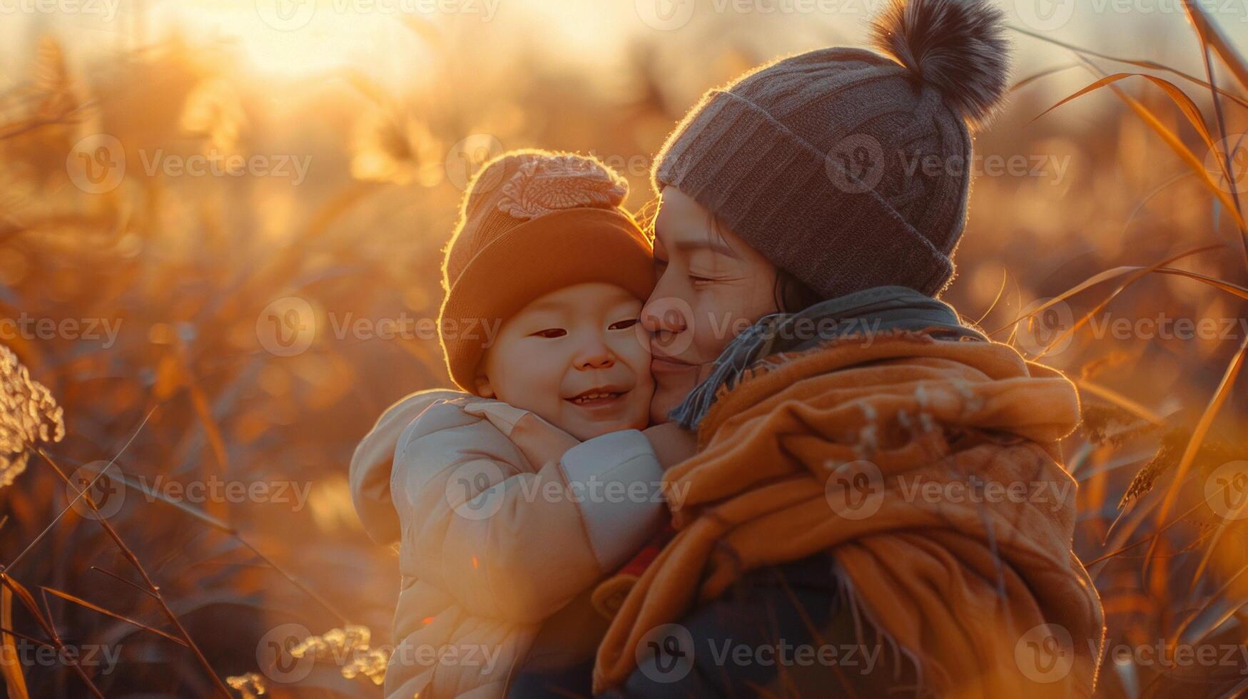 Portrait woman with her child, nature background photo