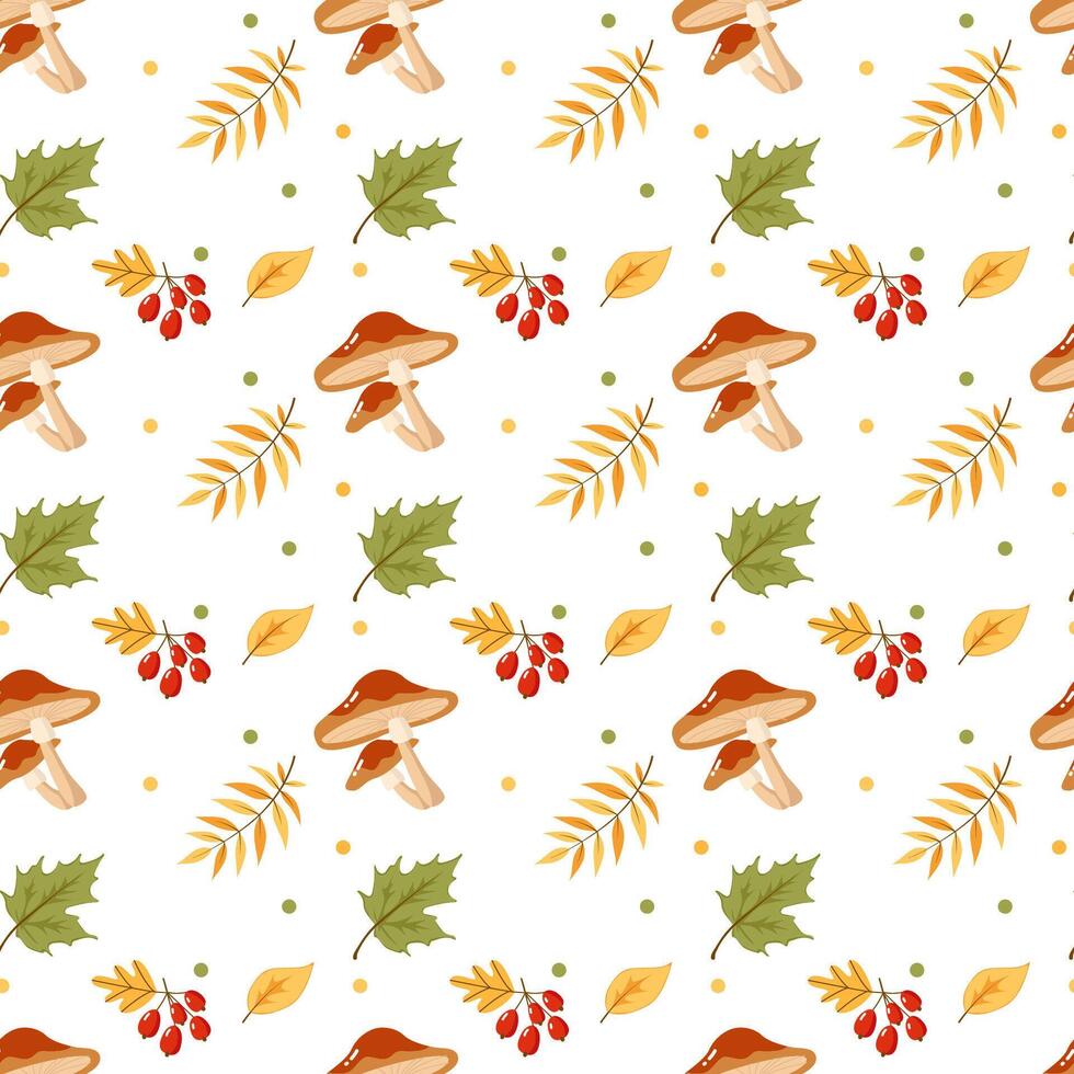 autumn mushrooms and berries seamless pattern vector