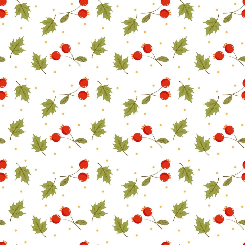 a pattern with red berries and leaves vector