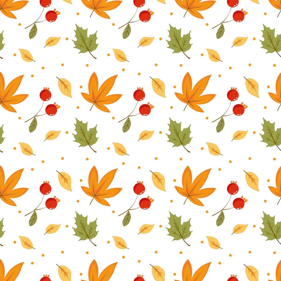 autumn leaves and berries seamless pattern vector