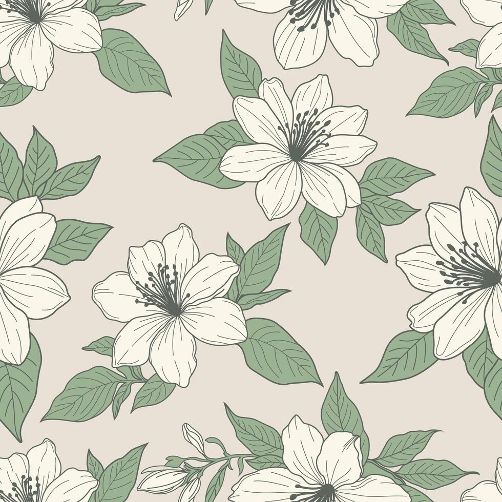 A delicate hand-drawn pattern of jasmine flowers, showcasing intricate details and elegant designs. Ideal for sophisticated and timeless design projects. vector