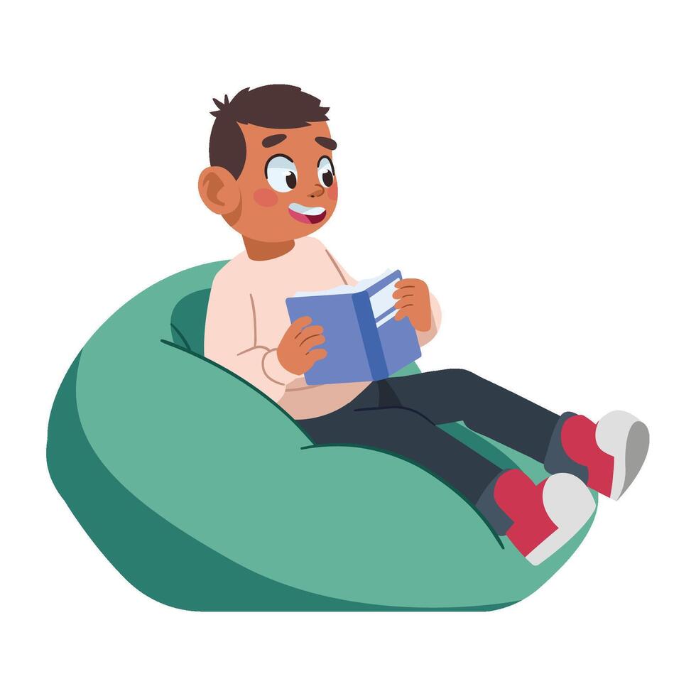 reader boy happy vector