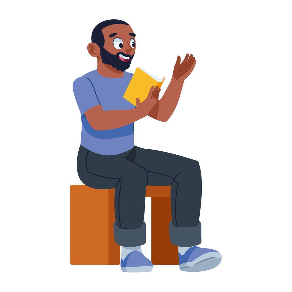 reader man sitting with book vector