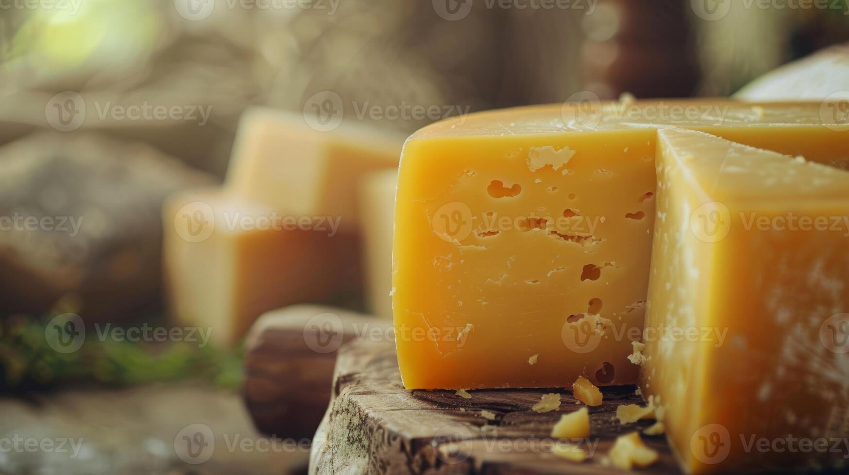 Fresh dairy products on a wooden table, background pasture and farm concept design photo