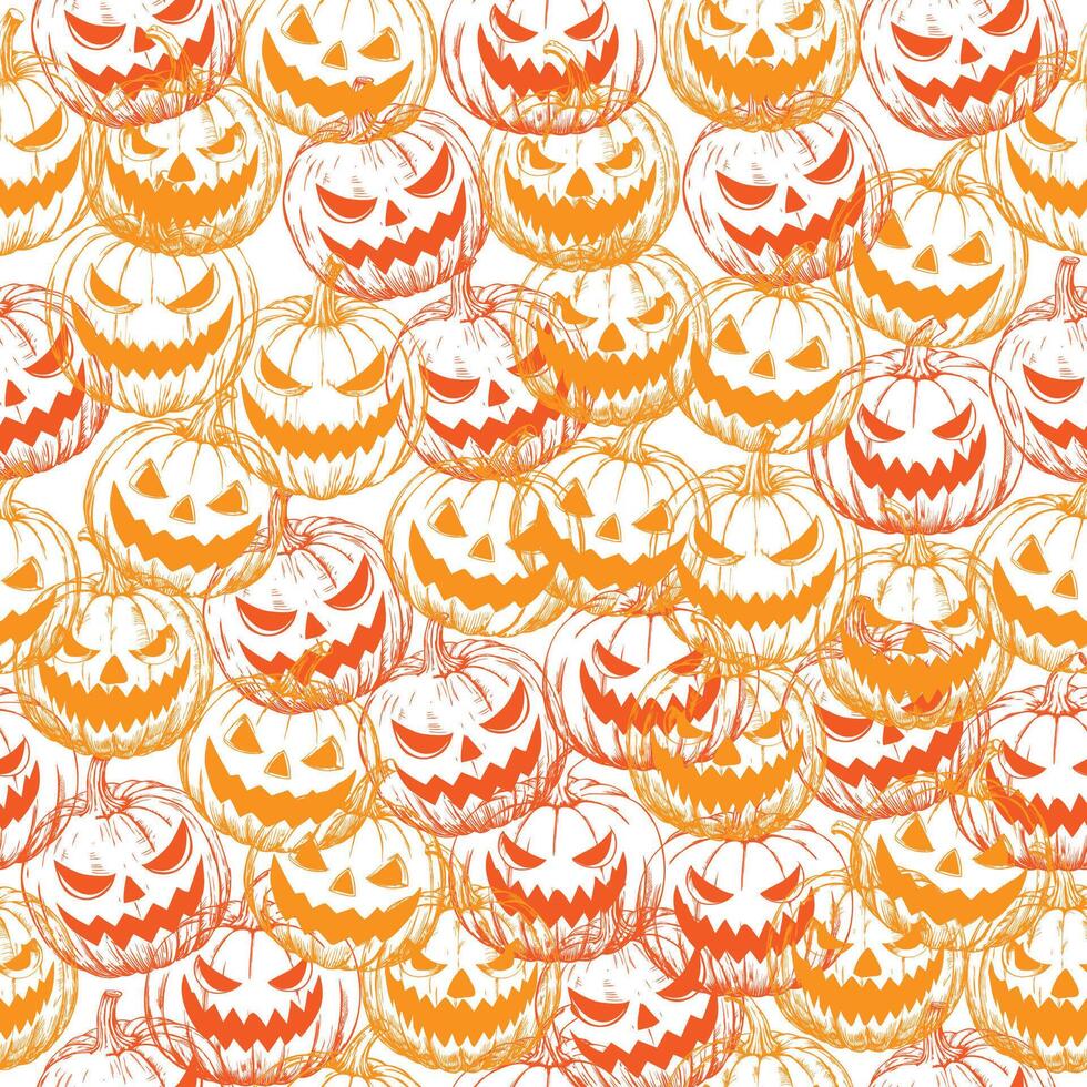Pattern Halloween pumpkin with cut-out eyes and mouth on a white background vector