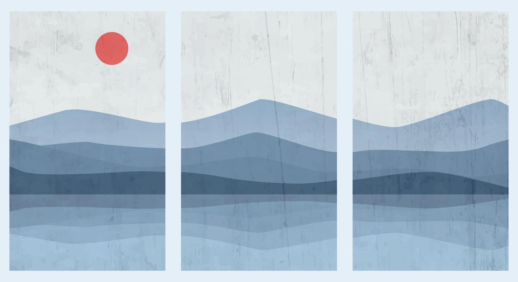 minimal mountain set with wooden grunge, poster illustration design. vector