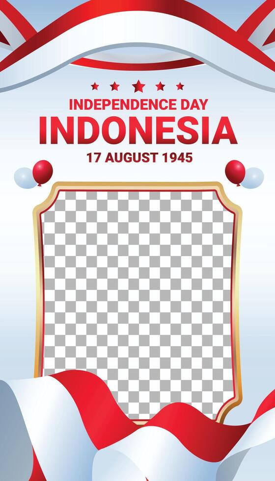 Indonesia celebrate indepencence day social media post frame vertikal photo background vector