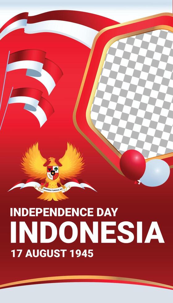 Indonesia celebrate indepencence day social media post frame vertikal photo background 3 vector