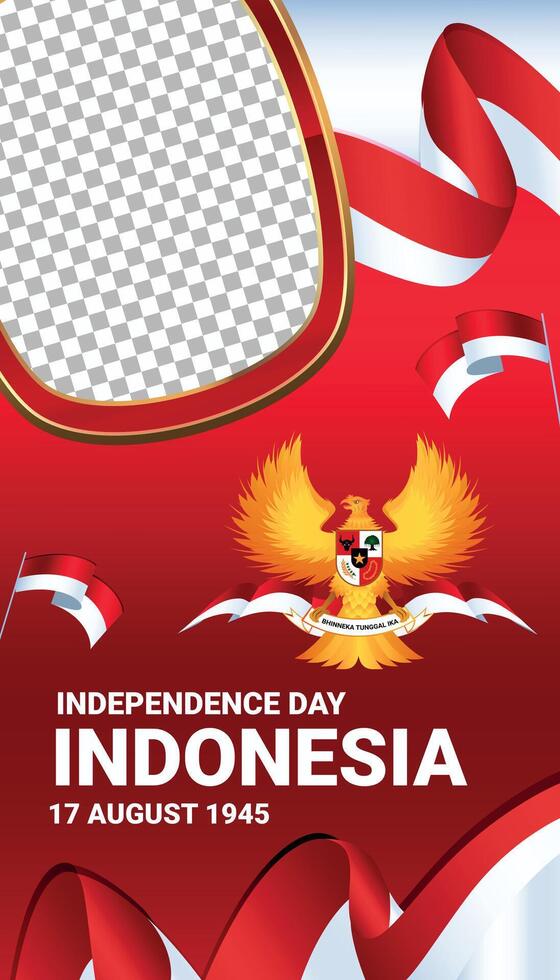 Indonesia celebrate indepencence day social media post frame vertikal photo background 4 vector