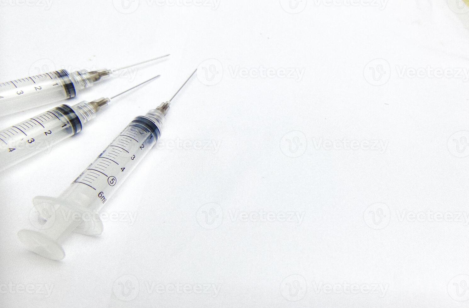 Syringe, medical injection. Medicine isolated plastic vaccination equipment with needle on white background. Health care in photo