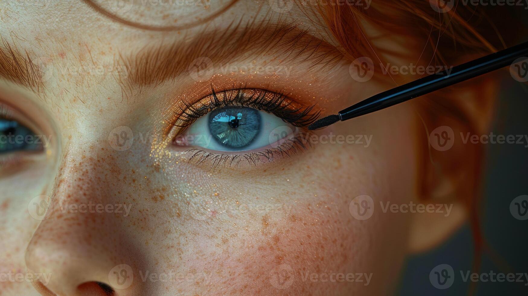 A female model with professional makeup on empty isolated background photo