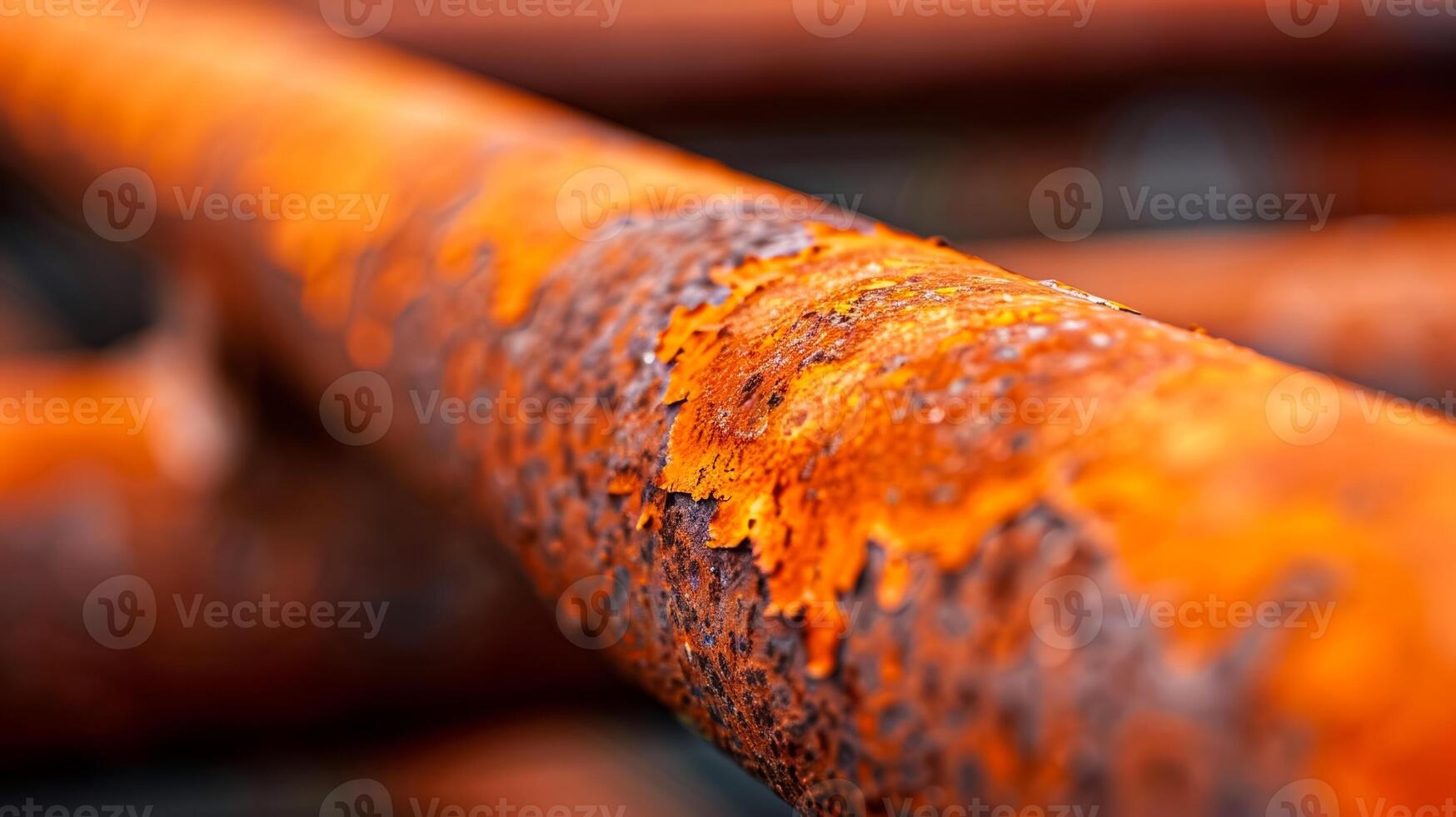 Closeup of rust on a steel pipe highlighting the contrast between shiny metal and corroded areas photo