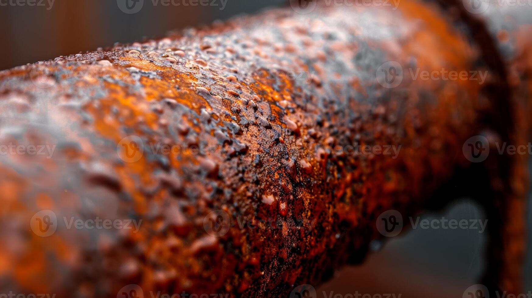 Closeup of rust on a steel pipe highlighting the contrast between shiny metal and corroded areas photo