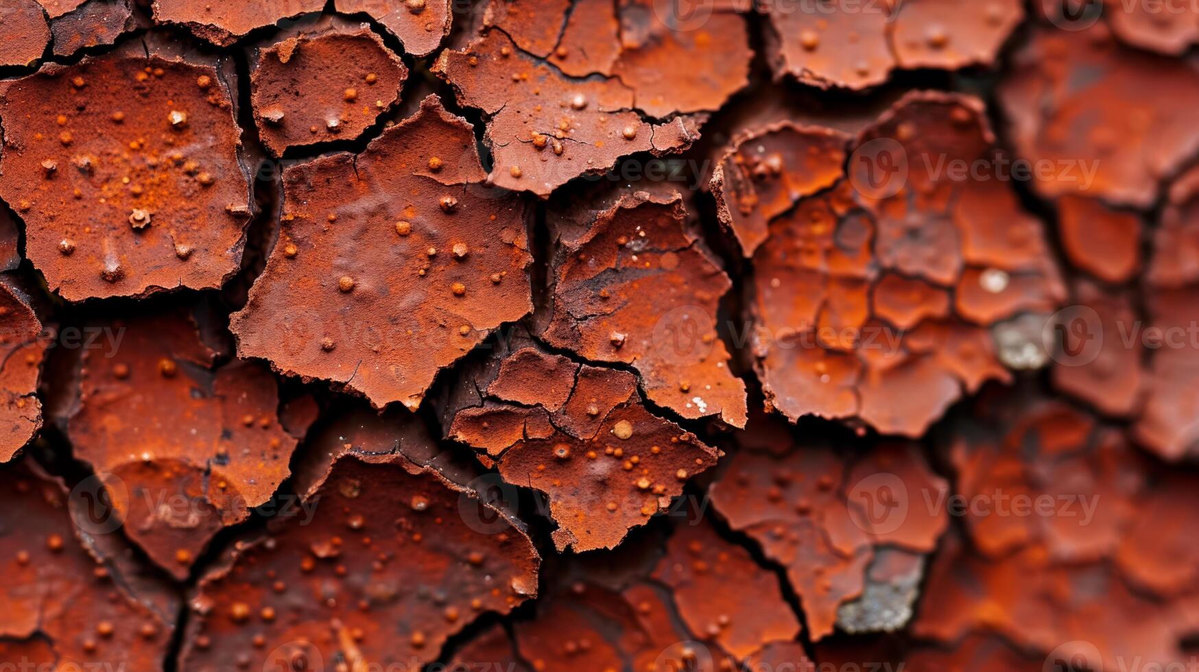 Heavily rusted iron surface with flaky texture and varied rust hues isolated on gradient background photo