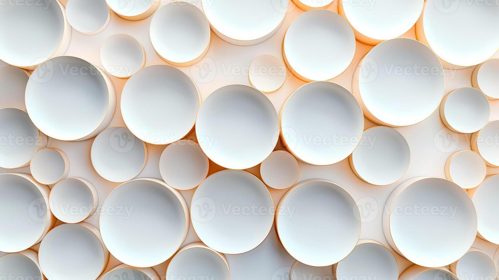 Abstract wall with circular light patterns innovative architecture white and bronze tones photo