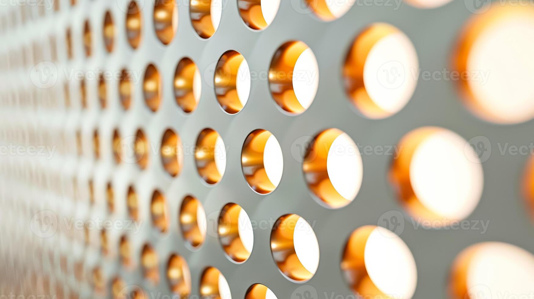 Abstract wall with circular light patterns innovative architecture white and bronze tones photo