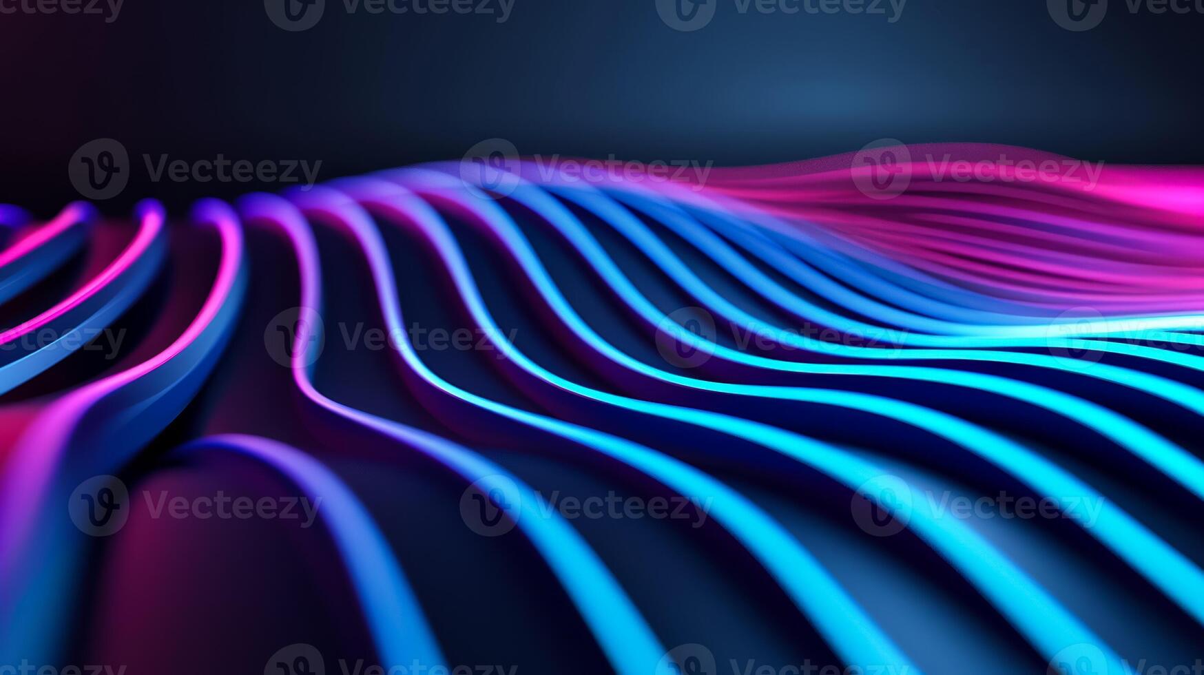 Abstract neon lines forming waves on a dark background cyan and magenta spotlights accentuating the curves photo