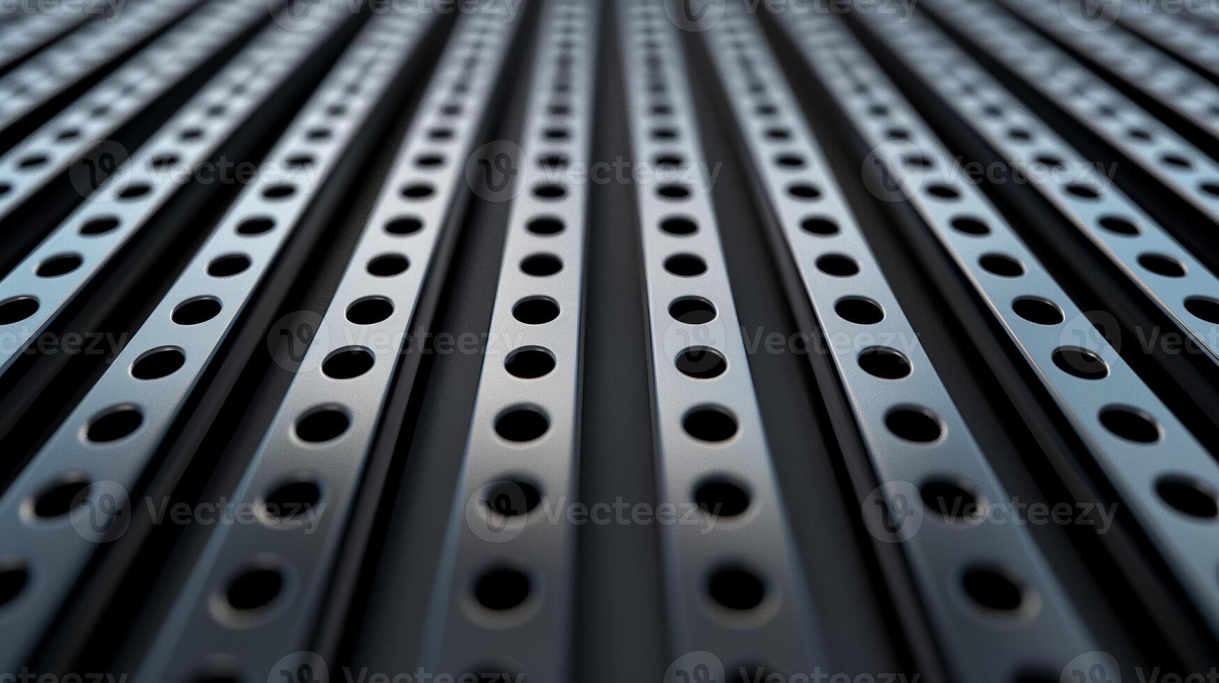 Abstract metal background with perforated holes and layered texture dark gray and metallic tones photo