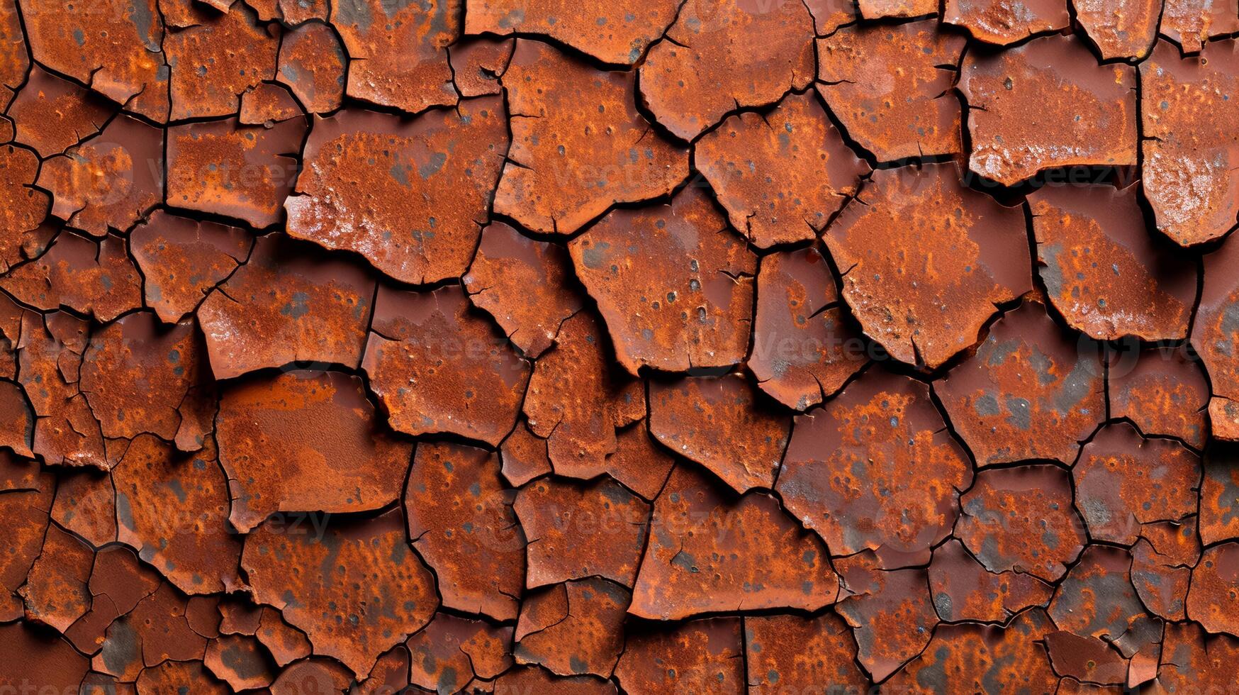 Heavily rusted iron surface with flaky texture and varied rust hues isolated on gradient background photo