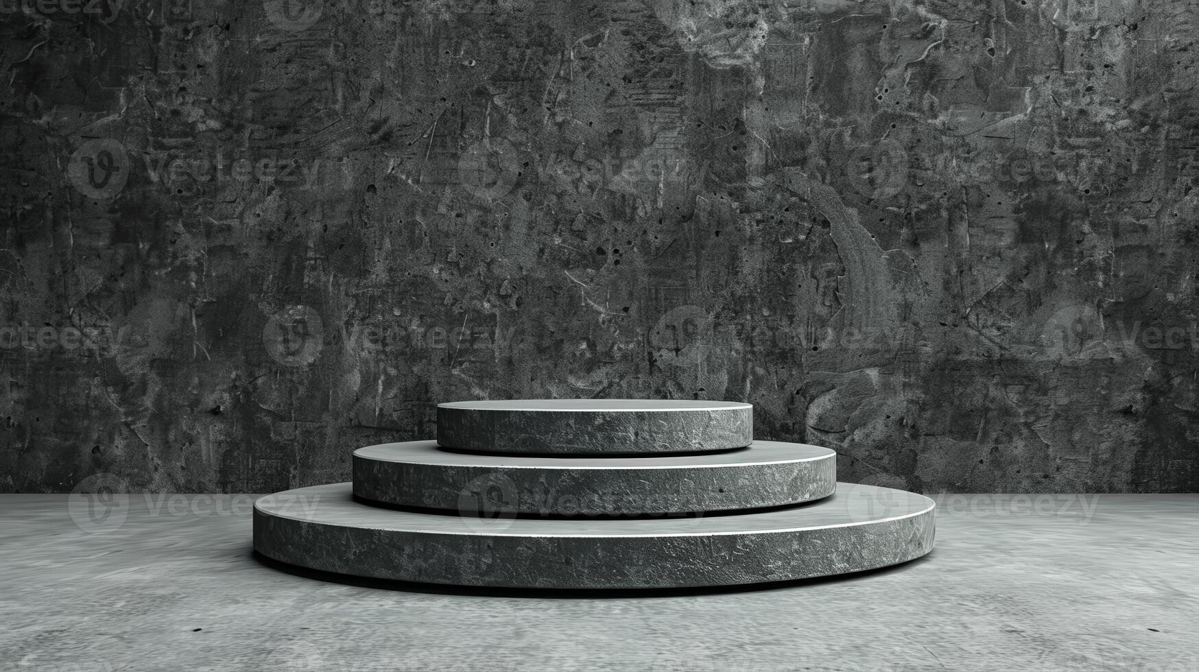 3D podium on a cast iron background rugged and sturdy with a matte dark gray finish photo