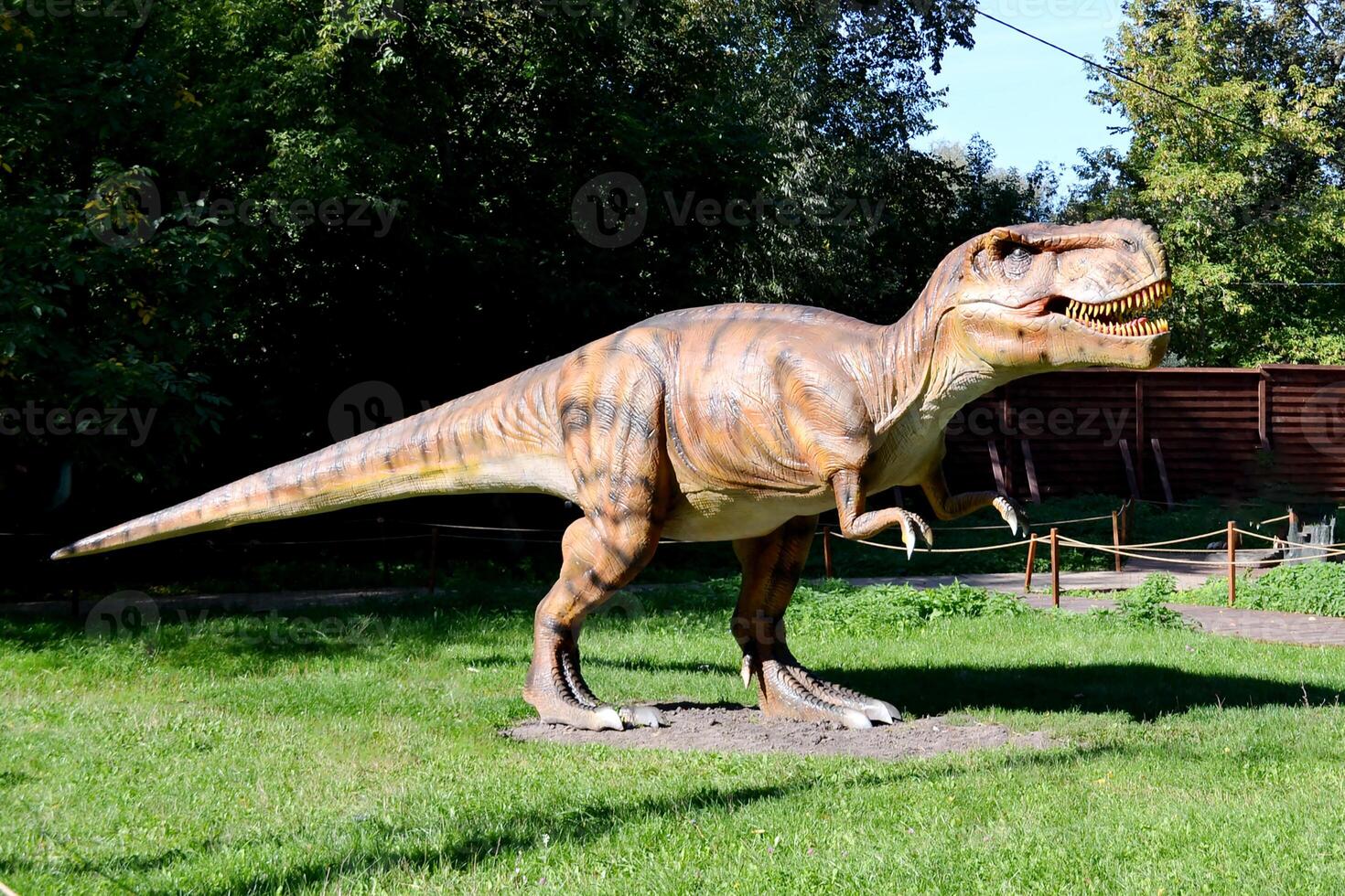Close up head Parasaurolophus dinosaur in dino park for children photo