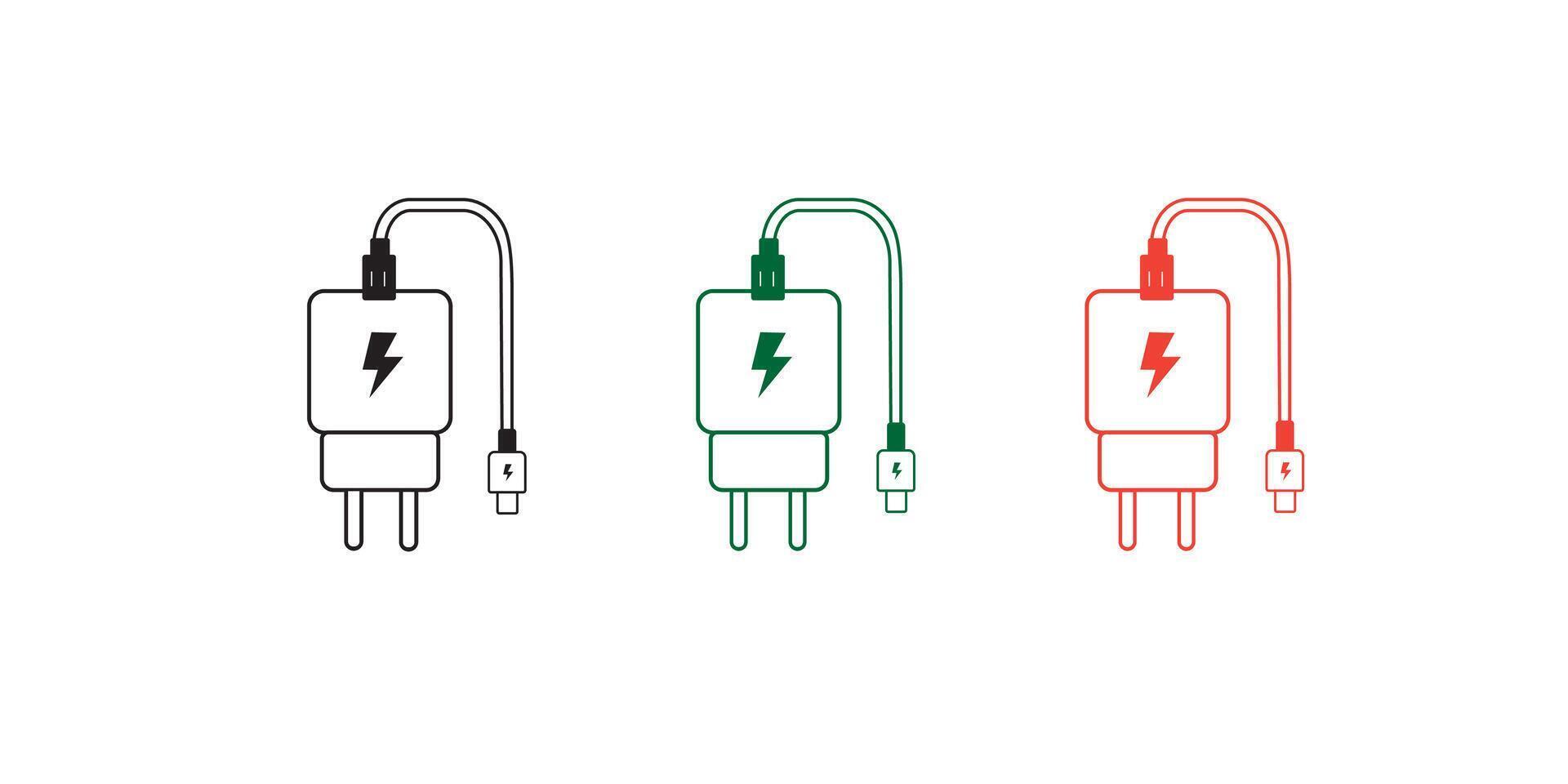 Mobile phone charger. Round icon with three color vector