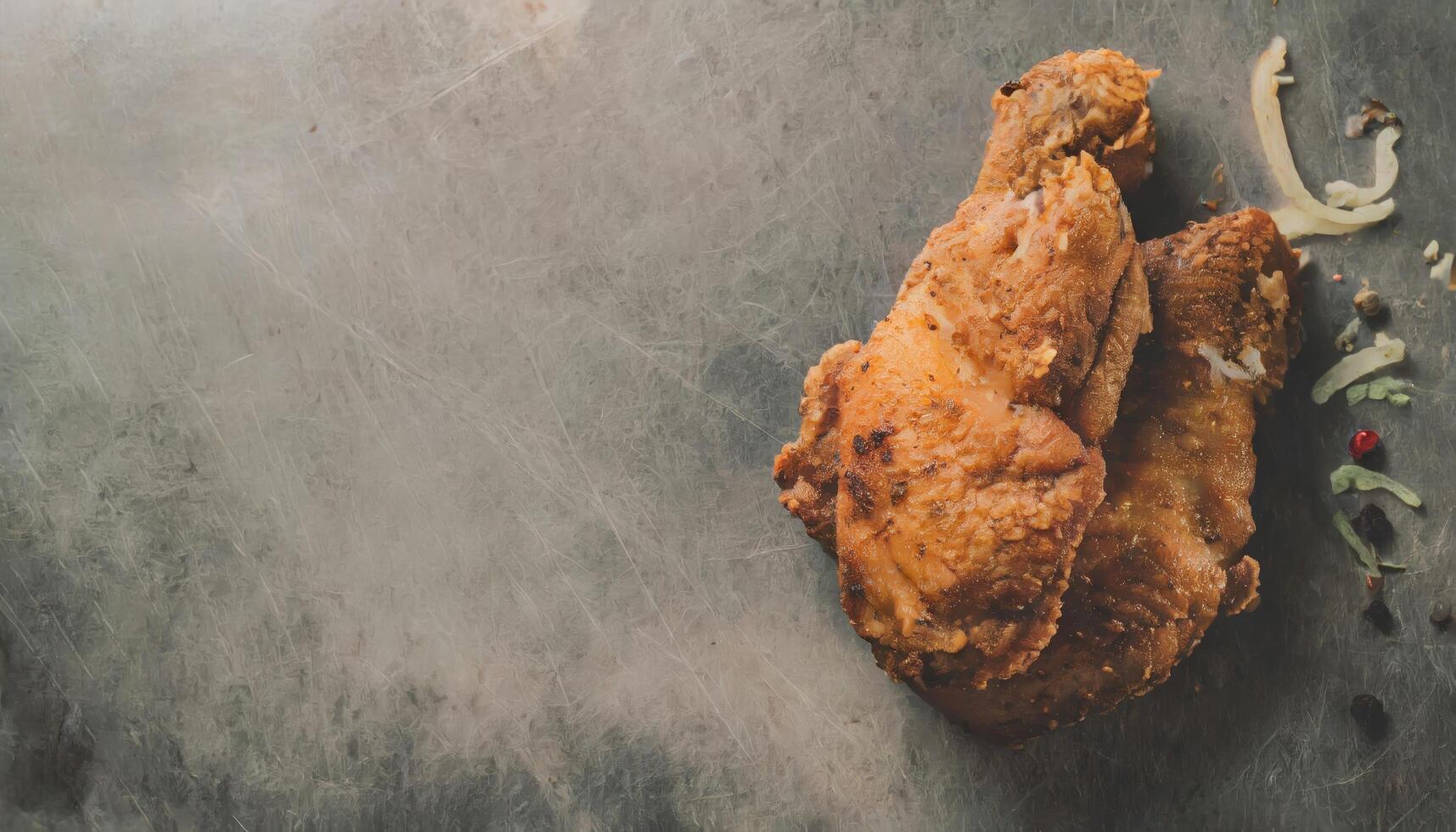 Copy Space image of asty eating with fried chicken photo
