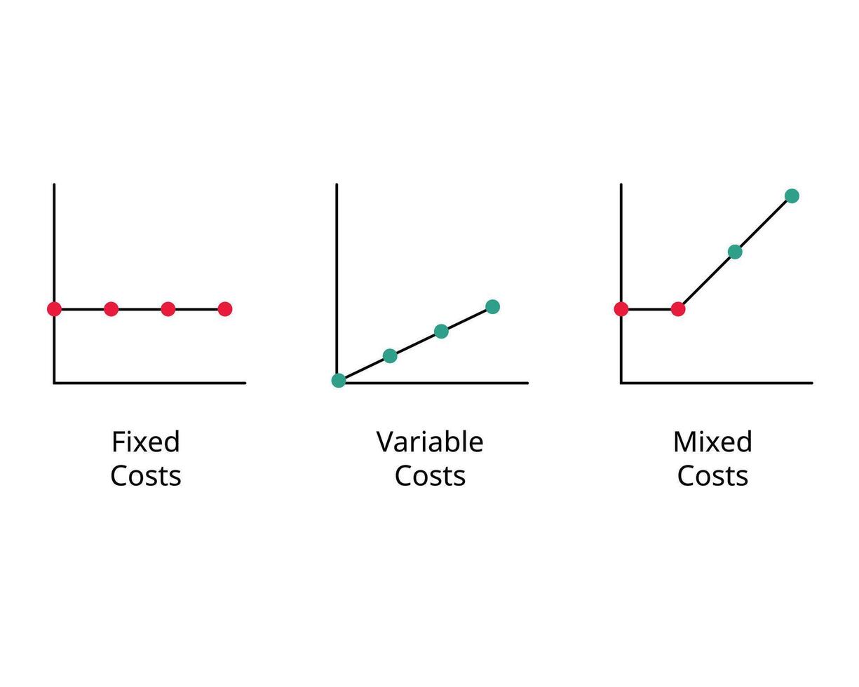 graph of Fixed cost, variable costs, mixed cost to compare vector