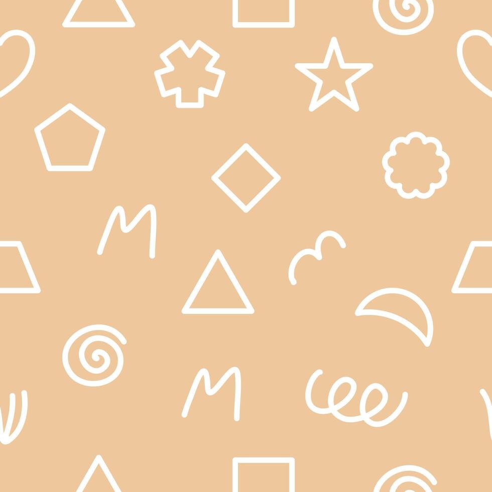 Abstract line doodles and simple shapes in nude colors. Pastel boho background in minimalist style. Perfect for fabric, textile, paper, wallpaper, wrapping or greeting card vector