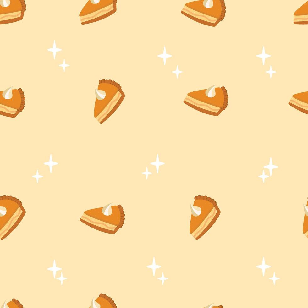 Pumpkin pie seamless pattern. Bakery, pastry. Hello autumn, Thanksgiving Day. World Pie Day. Perfect for fabric, textile, paper, wallpaper, wrapping or greeting card vector