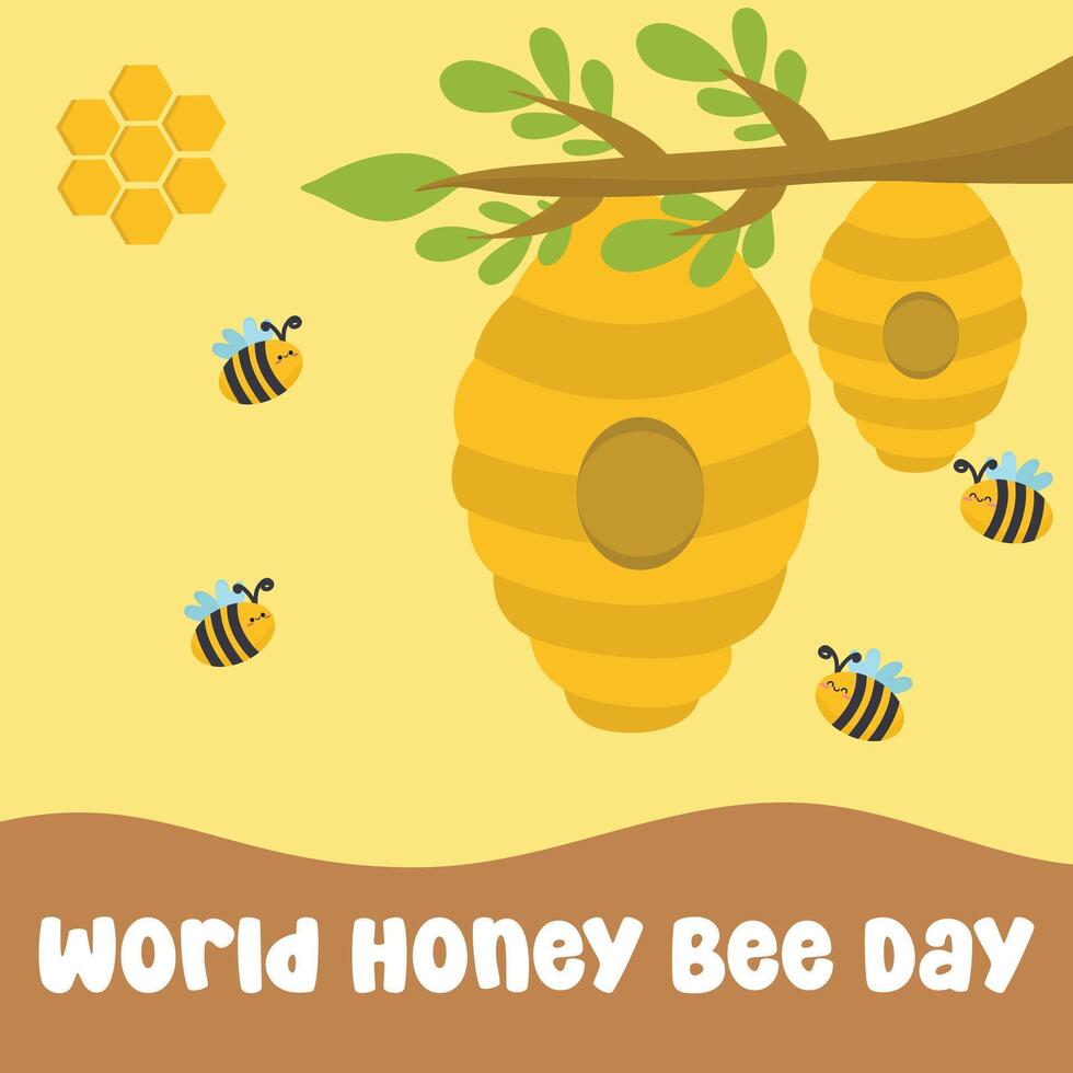 World honey bee day design for world honey bee day celebration. Suitable for flat design, flyer design, flat illustration, banner, template, poster, etc vector