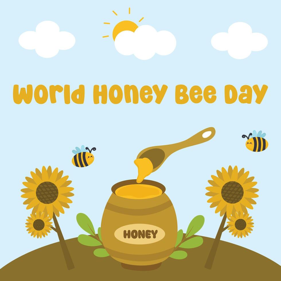 World honey bee day design for world honey bee day celebration. Suitable for flat design, flyer design, flat illustration, banner, template, poster, etc vector